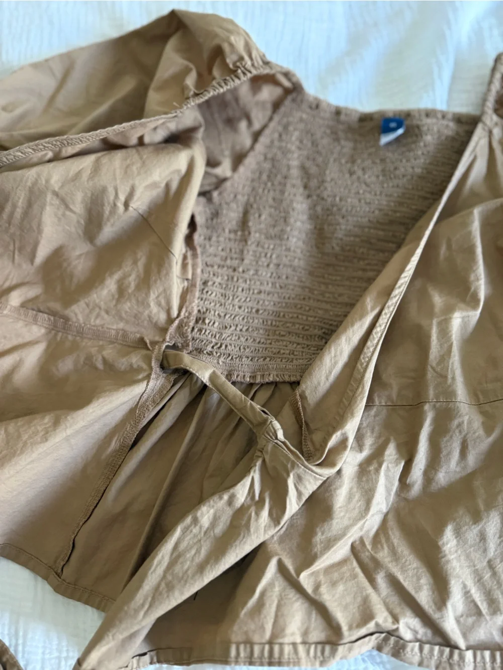 Old Navy Brown Wrap Puff Sleeve Smocked Back Top